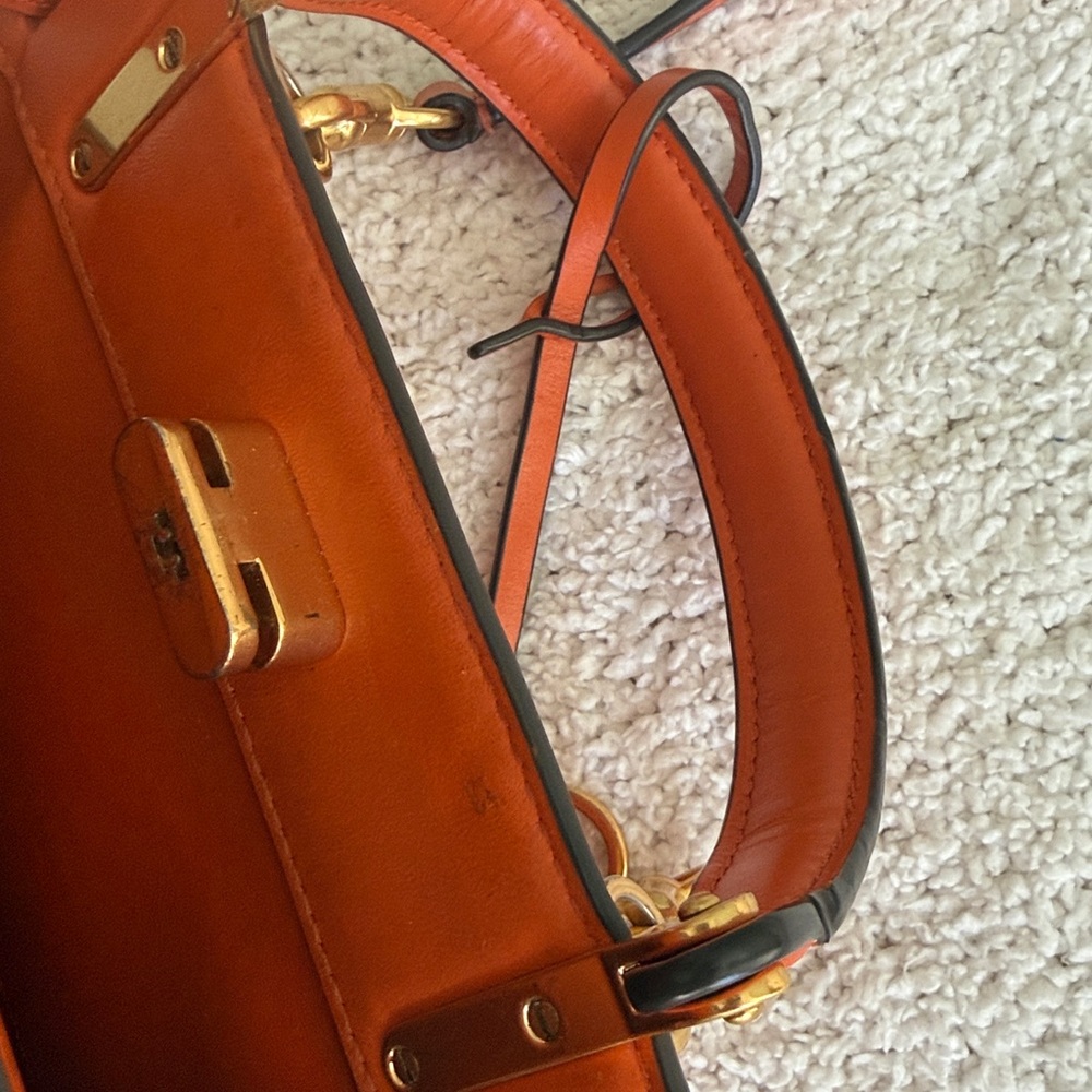 Tory Burch Lee Radziwill Petite Bag Orange Italian Leather Gold Hardware Handle - Picture 15 of 16